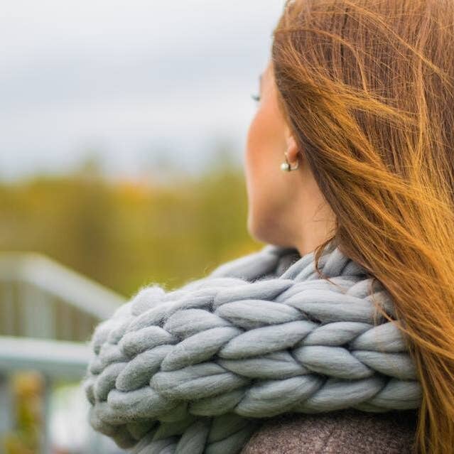 woolexperts - Wholesale Scarf - Women's - Chunky Knit Merino Wool Infinity Scarf with Hood Handmade #58