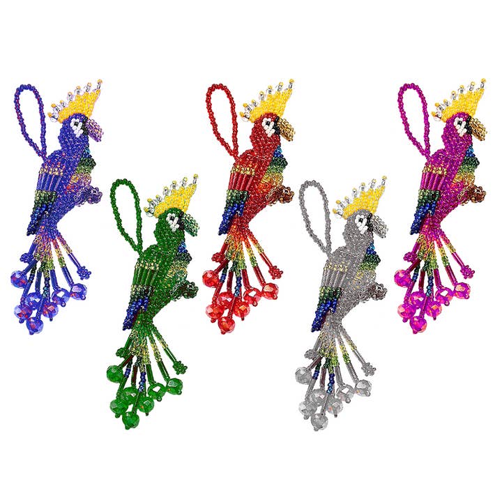 Pichincha - Wholesale Ornament - Beaded Cockatoo Figurine Seed Bead Fringe Dangle Ornament