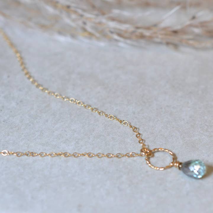Sela+Sage - Wholesale Pendant/Charm Necklace - Green Quartz Faceted Teardrop, Loop Pendant Necklace2