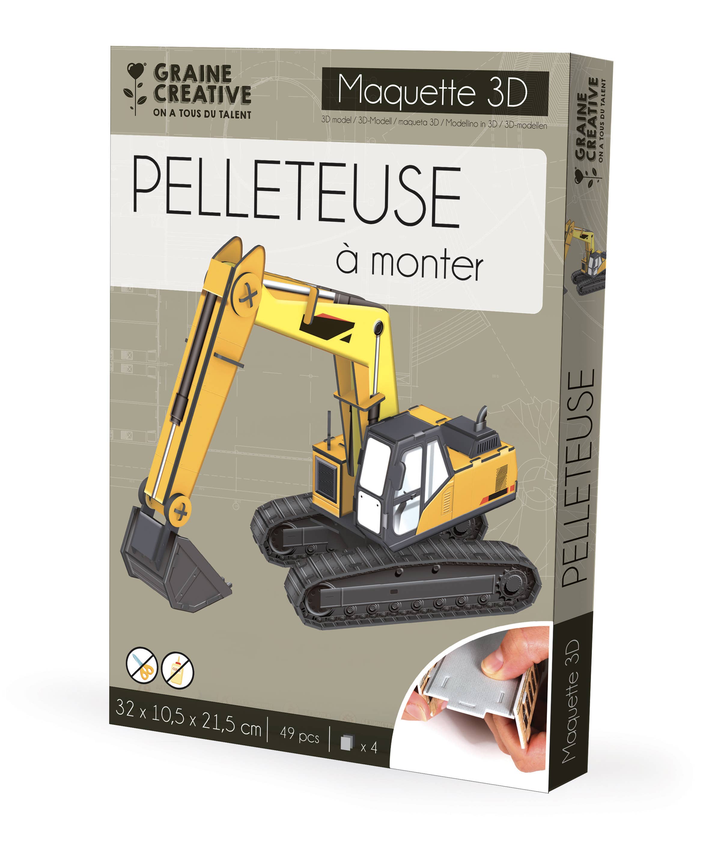 Graine Créative - Wholesale DIY Craft Kit - Kids - EXCAVATOR 3D MODEL0