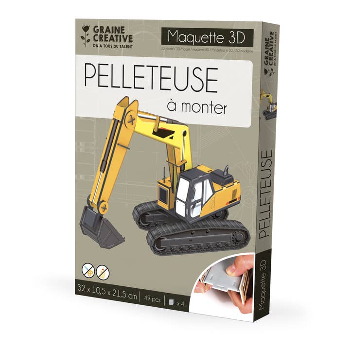 Graine Créative - Wholesale DIY Craft Kit - Kids - EXCAVATOR 3D MODEL
