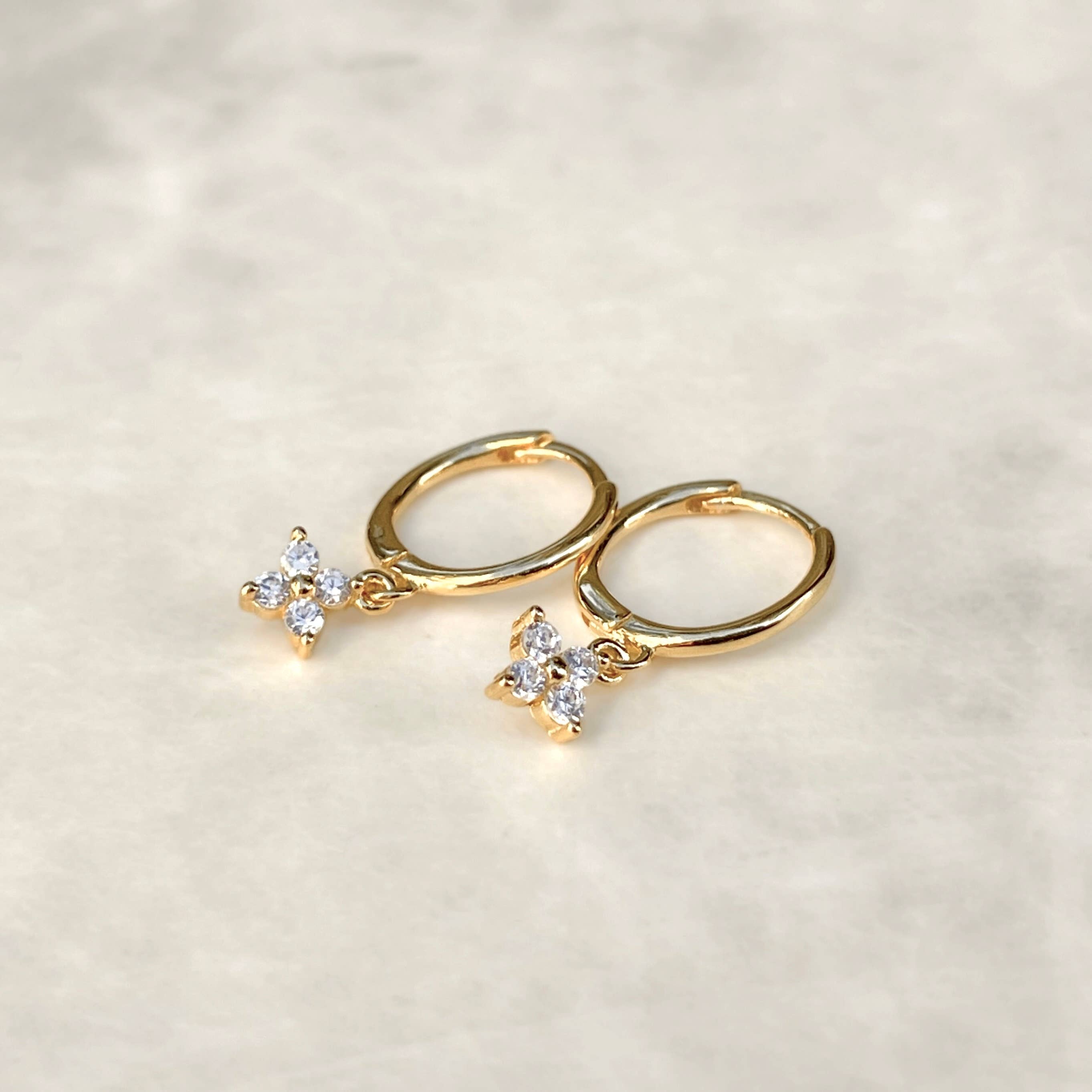 Blueyejewelry - Wholesale Hoop Earrings - Sterling Silver Clover Earring Set - Diamond Hoops 4