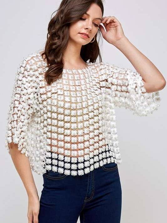 RIVIR - Wholesale Knit Top - Women's - BEADS POINT CROCHET TOP
