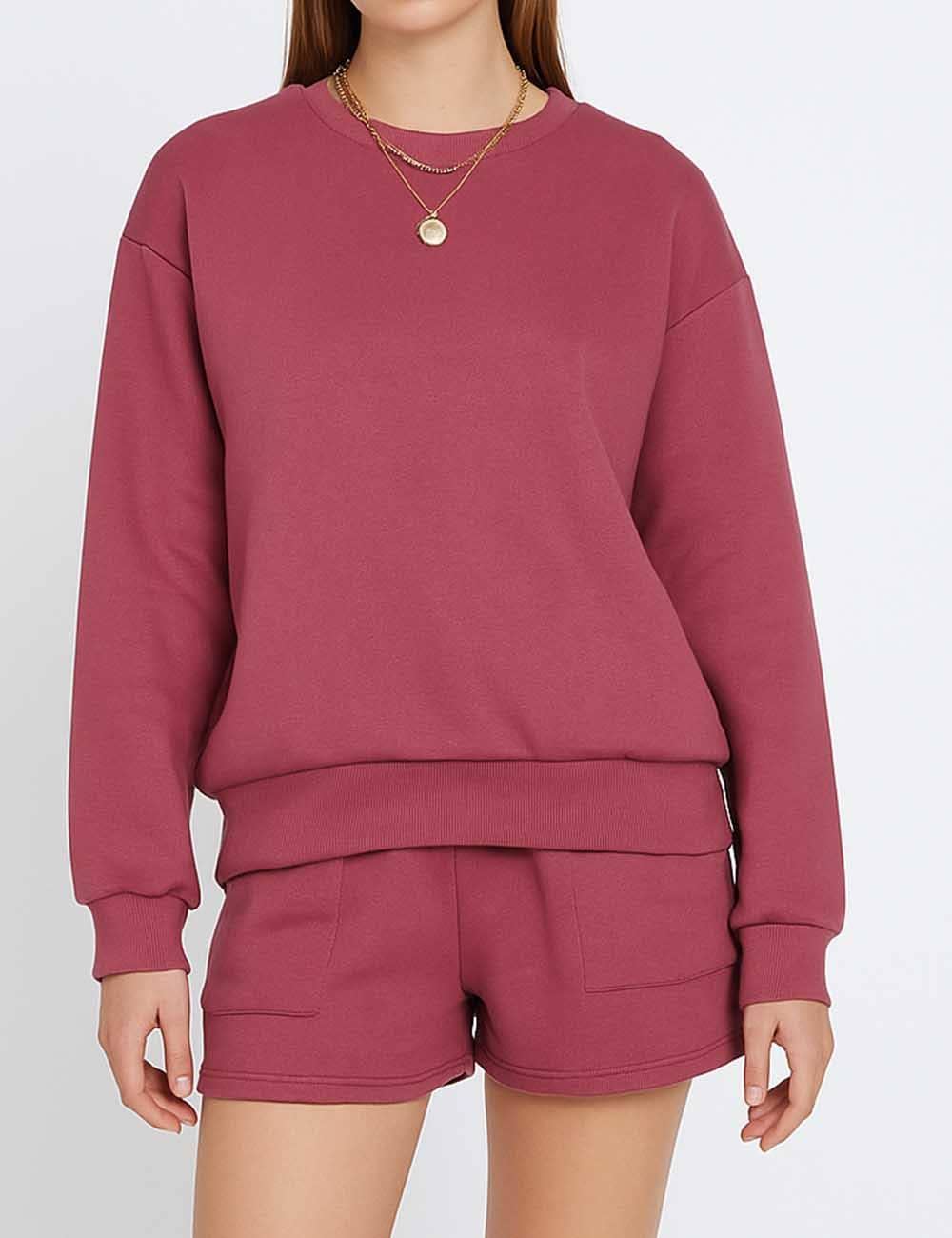 Sweetkama - Wholesale Lounge Set - Women's - Ladies Solid Color Long Sleeves Sweatshirt & Shorts Set12