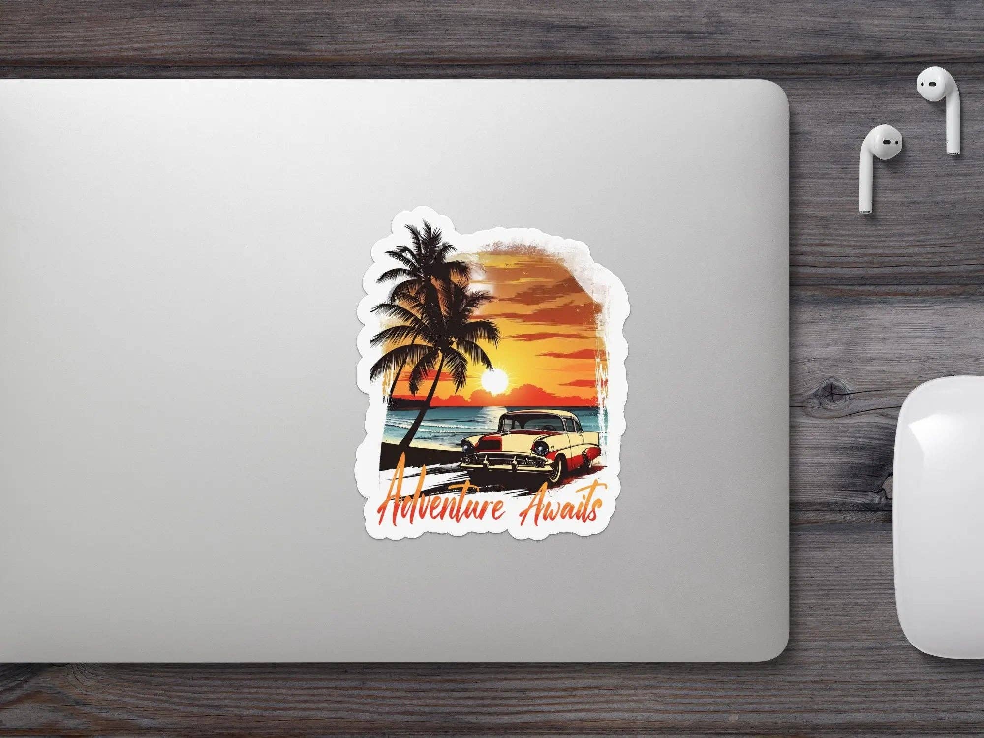 JE Creates - Wholesale Sticker - Adventure Awaits Classic Car Waterproof Sticker1