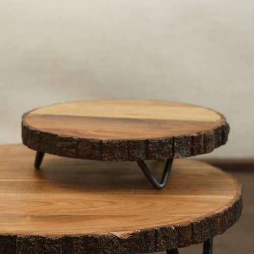 India Handicrafts Inc - Wholesale Cake Stand - Bark Edge Cake Plate w/ Iron Feet, SM, 61