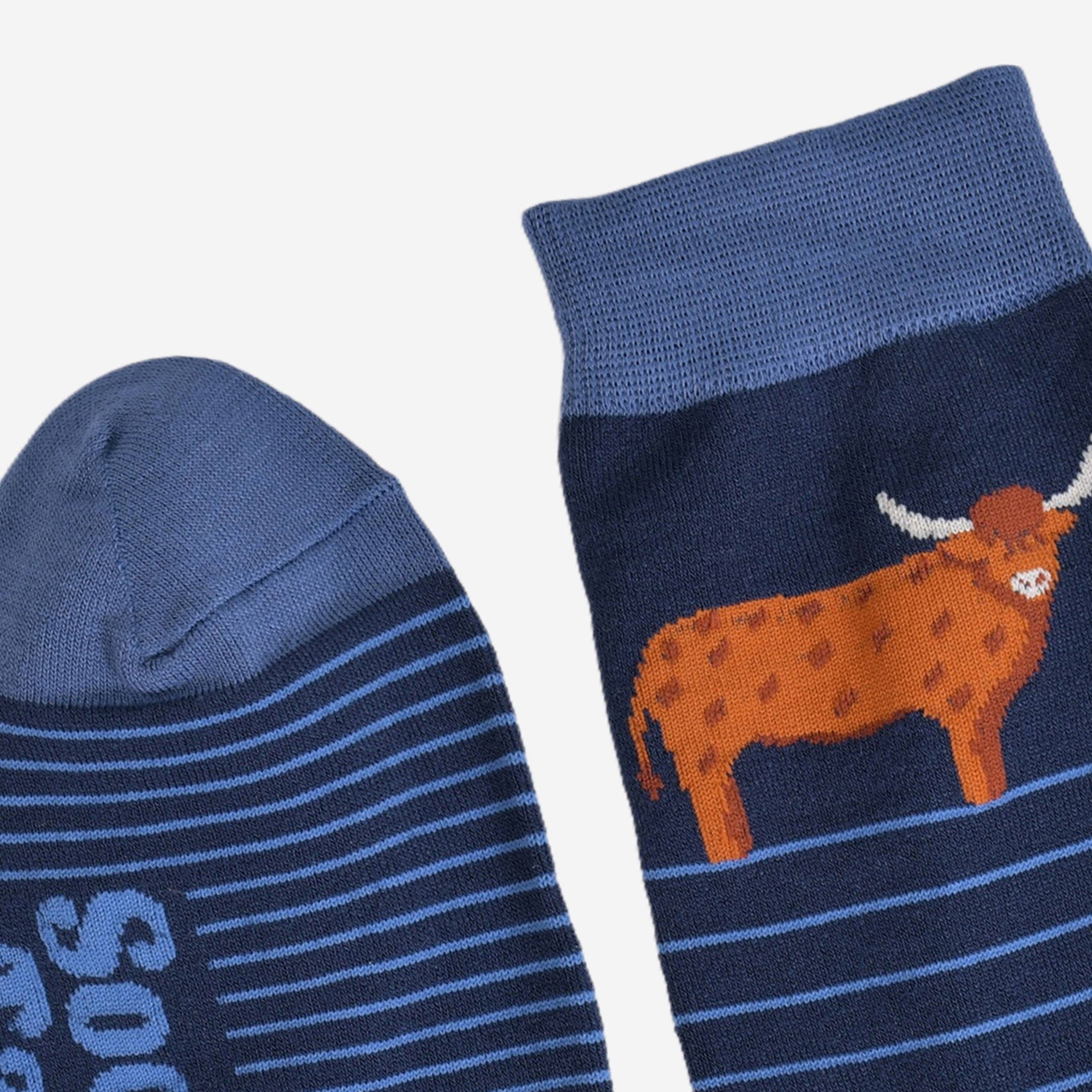 Sock Talk - Wholesale Socks - Men's - Men's Bamboo Socks - Navy Blue, Highland Cow Stripe3