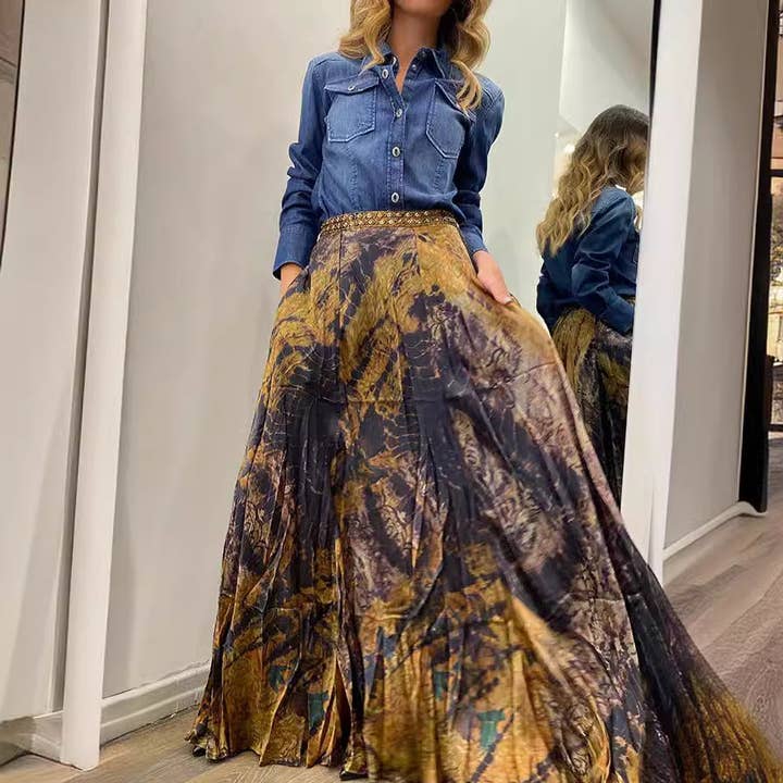 Retro Print Maxi Dress Women Multi color N5A516 for wholesale by alberalkirk