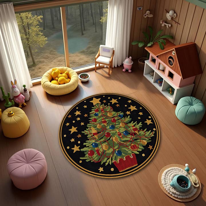 Tappeto Rotondo Albero di Natale Retrò: Decorazione Festiva per le Feste per la vendita all'ingrosso da parte di Rugendary Trade LLC