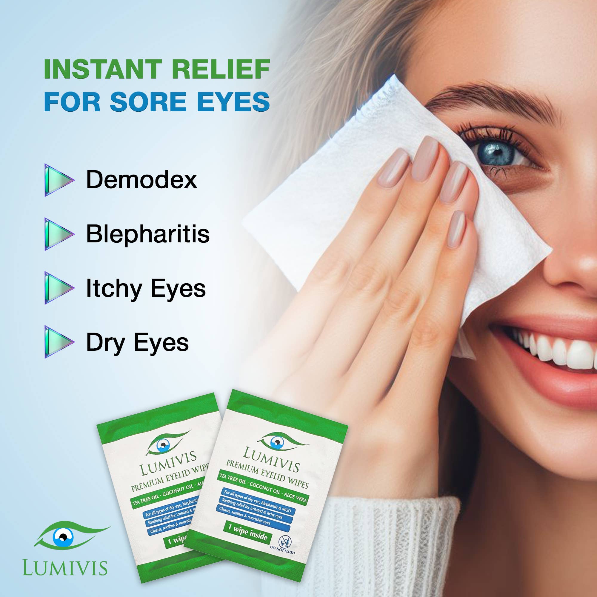 Lumivis - Wholesale Eye Treatment Mask - Lumivis Eyelid & Eyelash Wipes with Tea Tree Oil 108 Pieces3