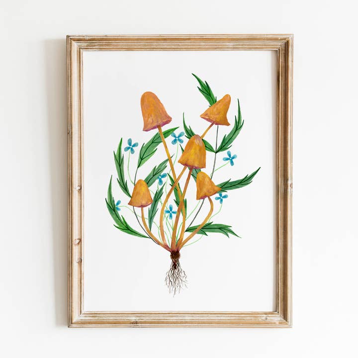 Mushrooms, 100% Cotton Archival Print for wholesale by Dani Reber Art