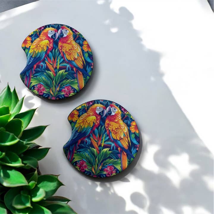 Corksee - Wholesale Car Coaster - Unisex - Tropical Parrots | Car Coasters