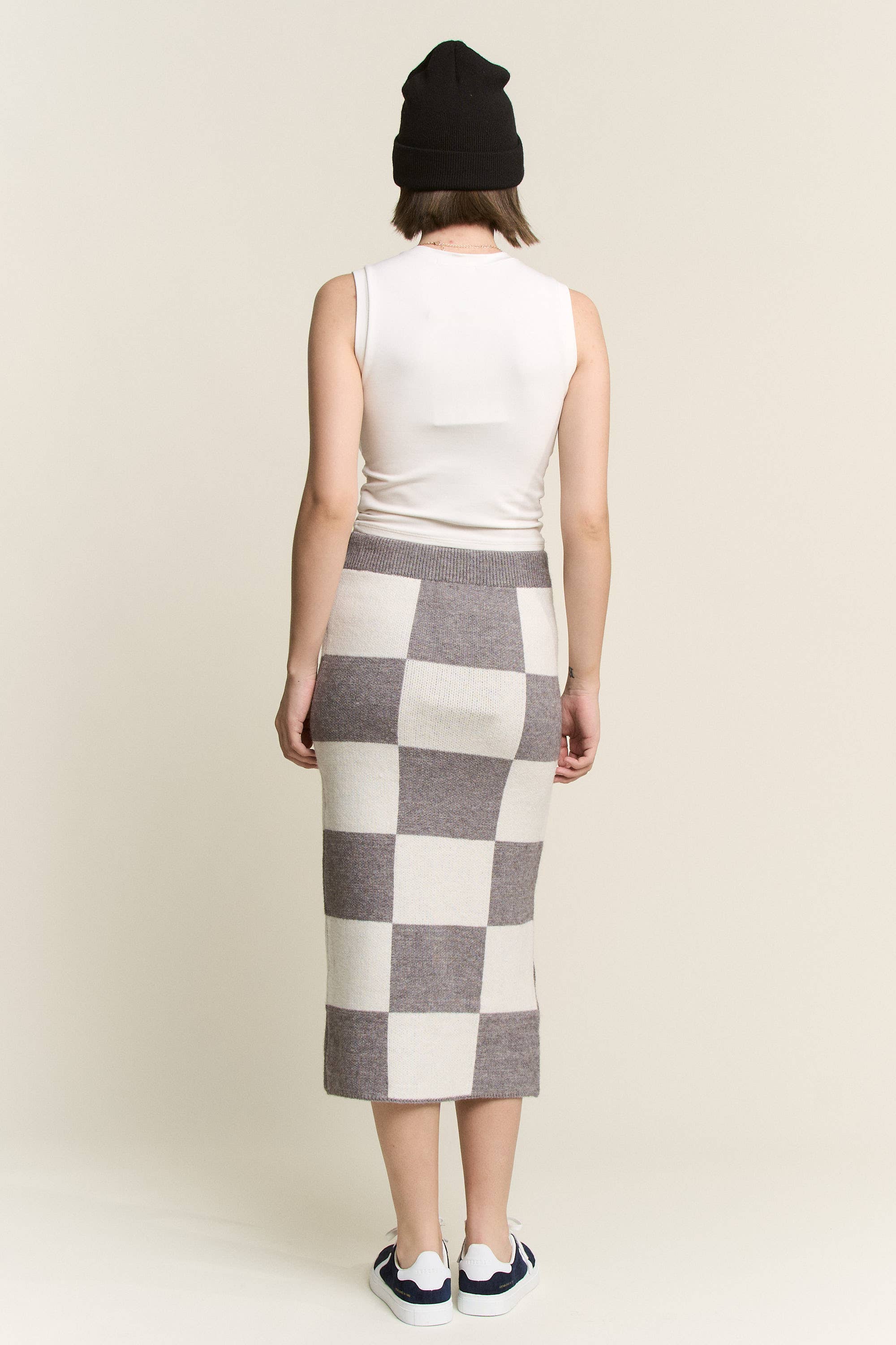 JADE BY JANE - Wholesale Skirt - Women's - BIG CHECKERED PAST KNIT PENCIL MIDI SKIRT W/ SIDE SLIT12