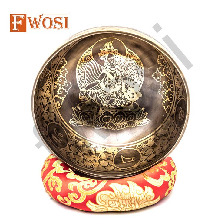 Sound Bowl Meditation Set | Hand Crafted Goddess Saraswati Healing Bowl | Antique Tibetan Singing Bowl with Mallet & Cushion for Yoga and other Purchase Wholesale saraswati. Free Returns & Net 60 Terms on Faire trending on Faire.