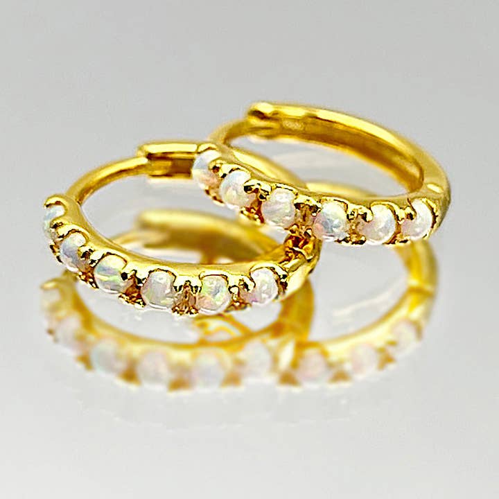 Opal Huggie Hoop Earrings • Hypoallergenic • 925 Silver for wholesale by UBNY Collection