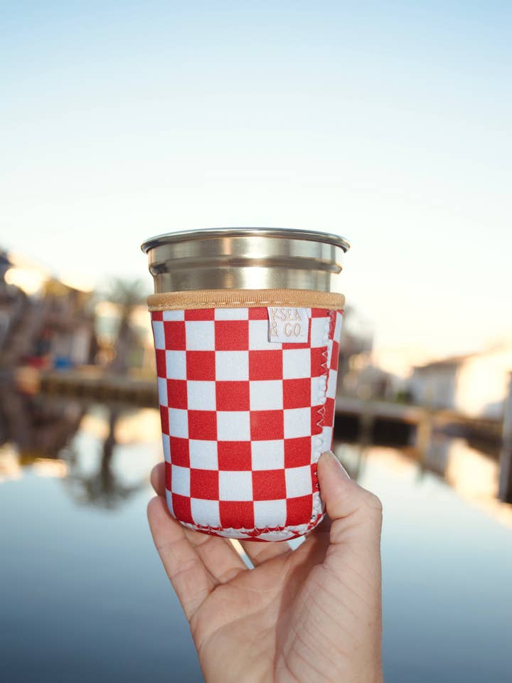 Manga para Bebida de Café Gelado Xadrez Vermelho por atacado de Ksea & Co