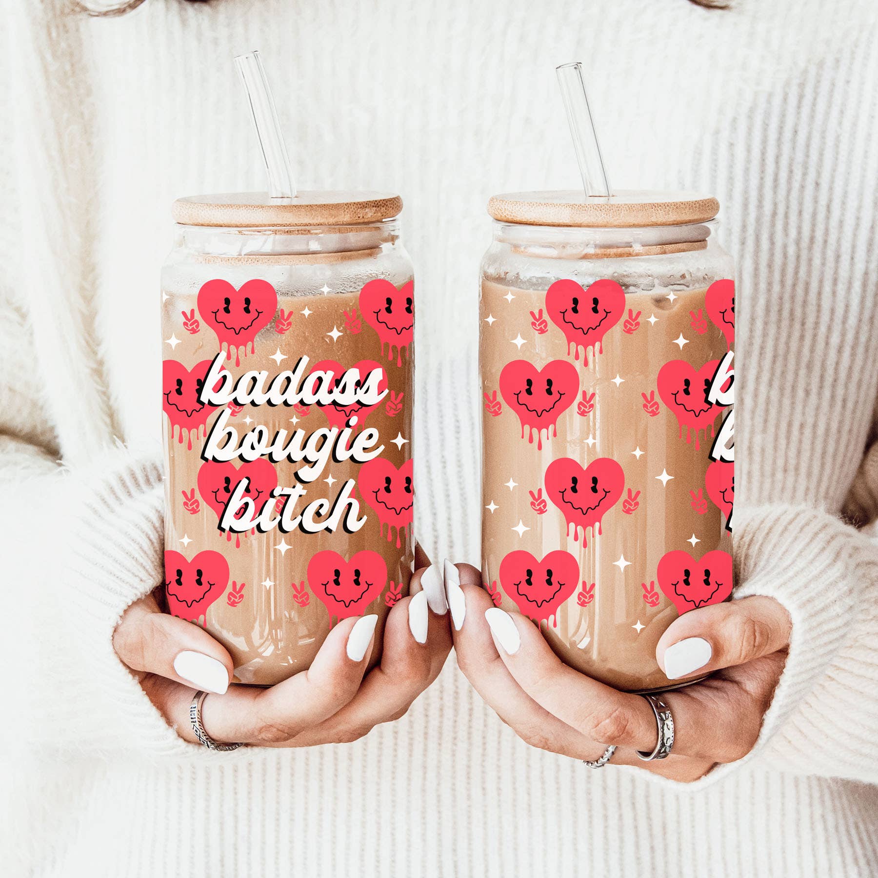 Gia Roma - Wholesale Coffee Mug - Valentines Glass Tumblers Heart Smiley, Galentines Gift Idea