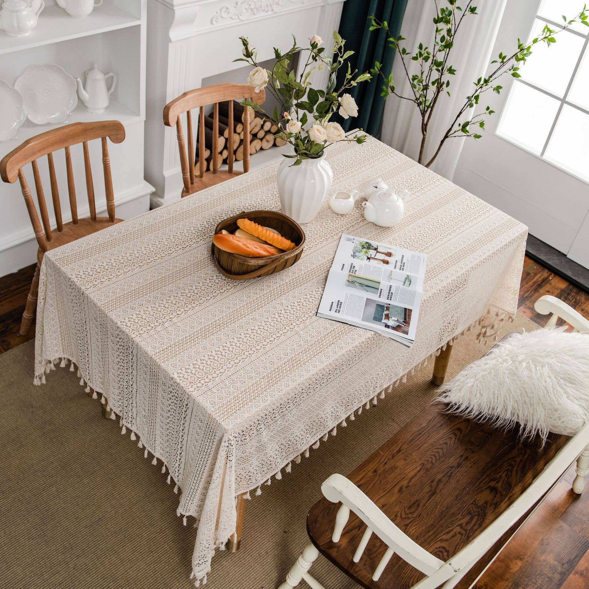 ACCITY - Wholesale Tablecloth - CROCHET HOLLOW TABLECLOTHS WITH TASSELS_CWMM00217
