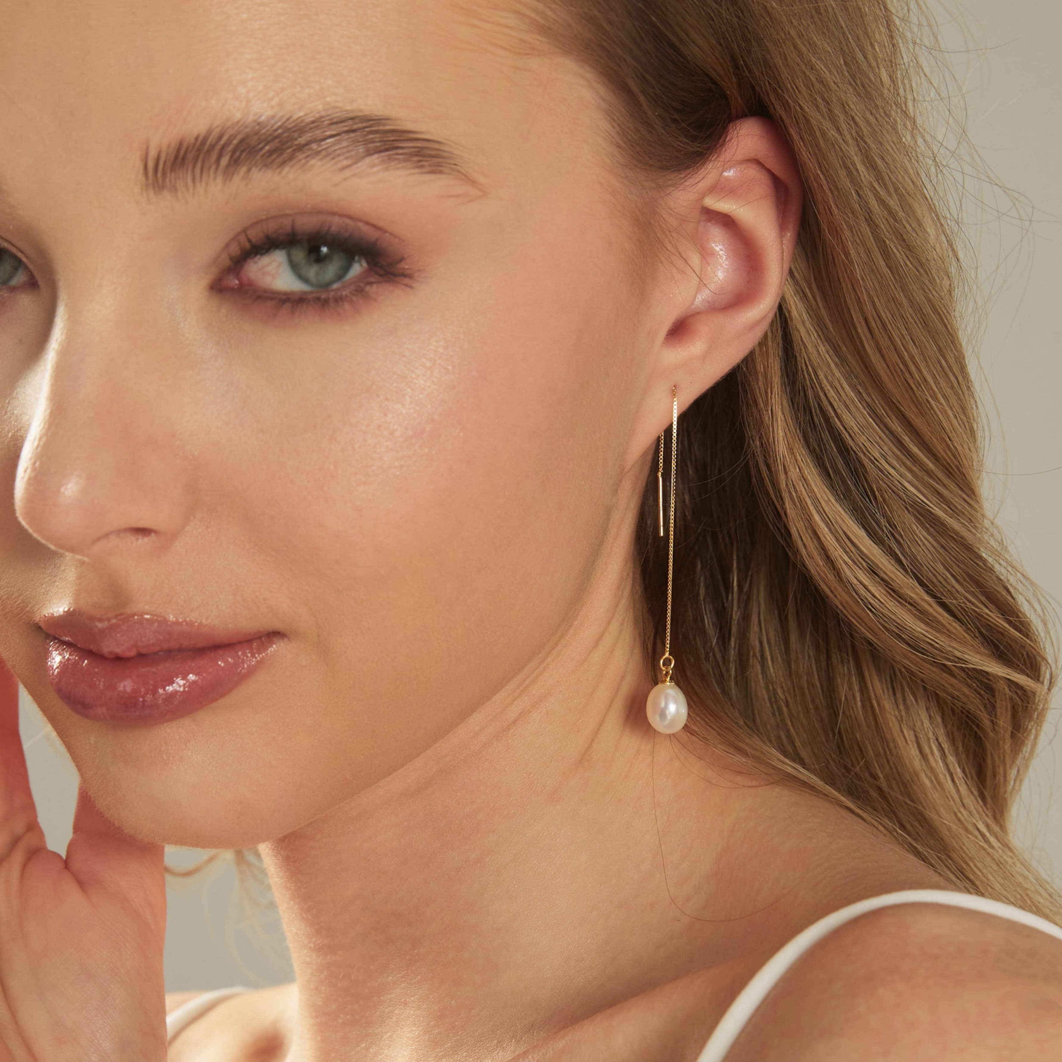 Drrtymagic - Wholesale Dangle Earrings - Freshwater Pearl Threader Earrings Gold Chain Earring5