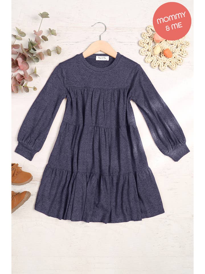 You & Me - Wholesale Dress - Kids - YMD10064TKV-KIDS PUFF LONG SLEEVE TIERED HACCI BRUSHED DRESS3