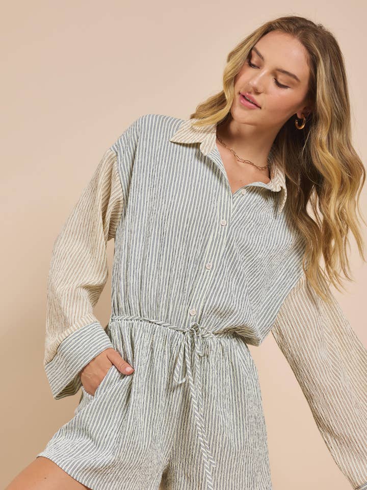 Sadie & Sage - Venta al por mayor Peto - Mujer - Pelele a rayas en contraste de In The Clouds: CREAM NAVY