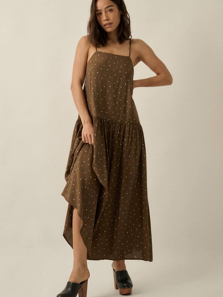 Polka Dot-Print Drop-Waist Cami Maxi Dress for wholesale by Promesa USA