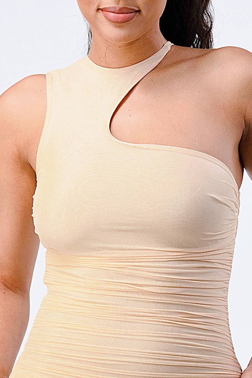 PRIVY - Vente Robe – femme - ROBE MOULANTE ASYMÉTRIQUE À FRONCES EN TRICOT LUX9