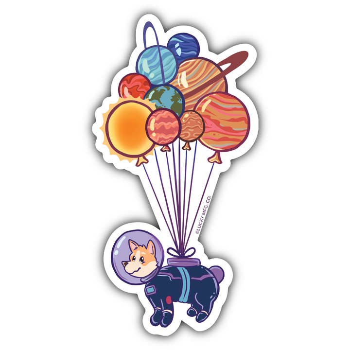 Space Corgi Vinyl Sticker for wholesale by Lucky Mfg. Co.
