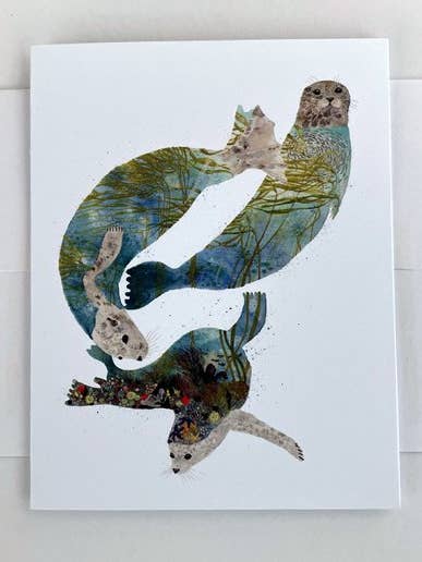 CARTE POSTALE SUR L'HABITAT DES HERBIERS DE VARECH DU PHOQUE COMMUN pour la vente par Jill Bliss Artwork