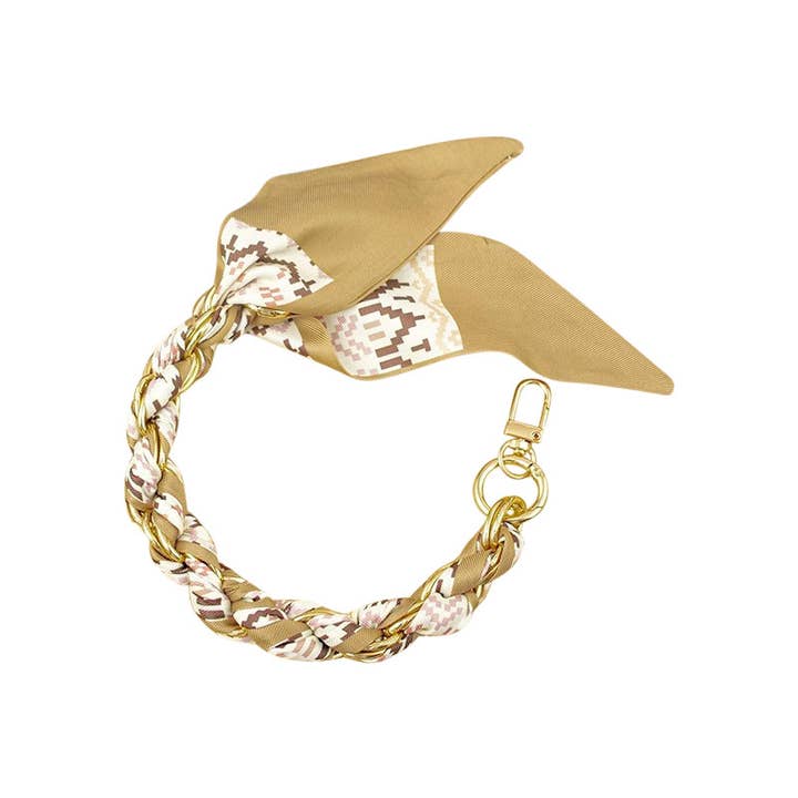 Gemelli - Wholesale Phonecase Strap - Gold Phone Chain with Scarf Tan - Short