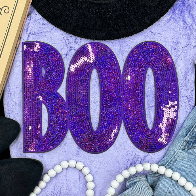 Lila BOO paljettlapp för wholesale av Trendy Transfers