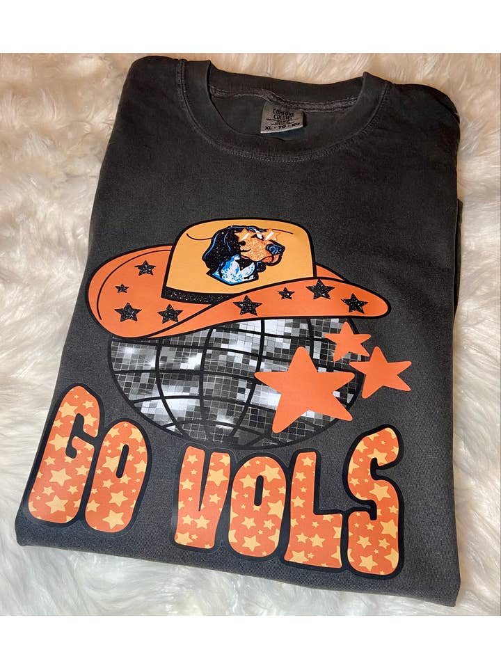 Rebellious Rose LLC - Vendita all'ingrosso Tunica - Donna - T-shirt con grafica Go Vols Disco Tennessee2