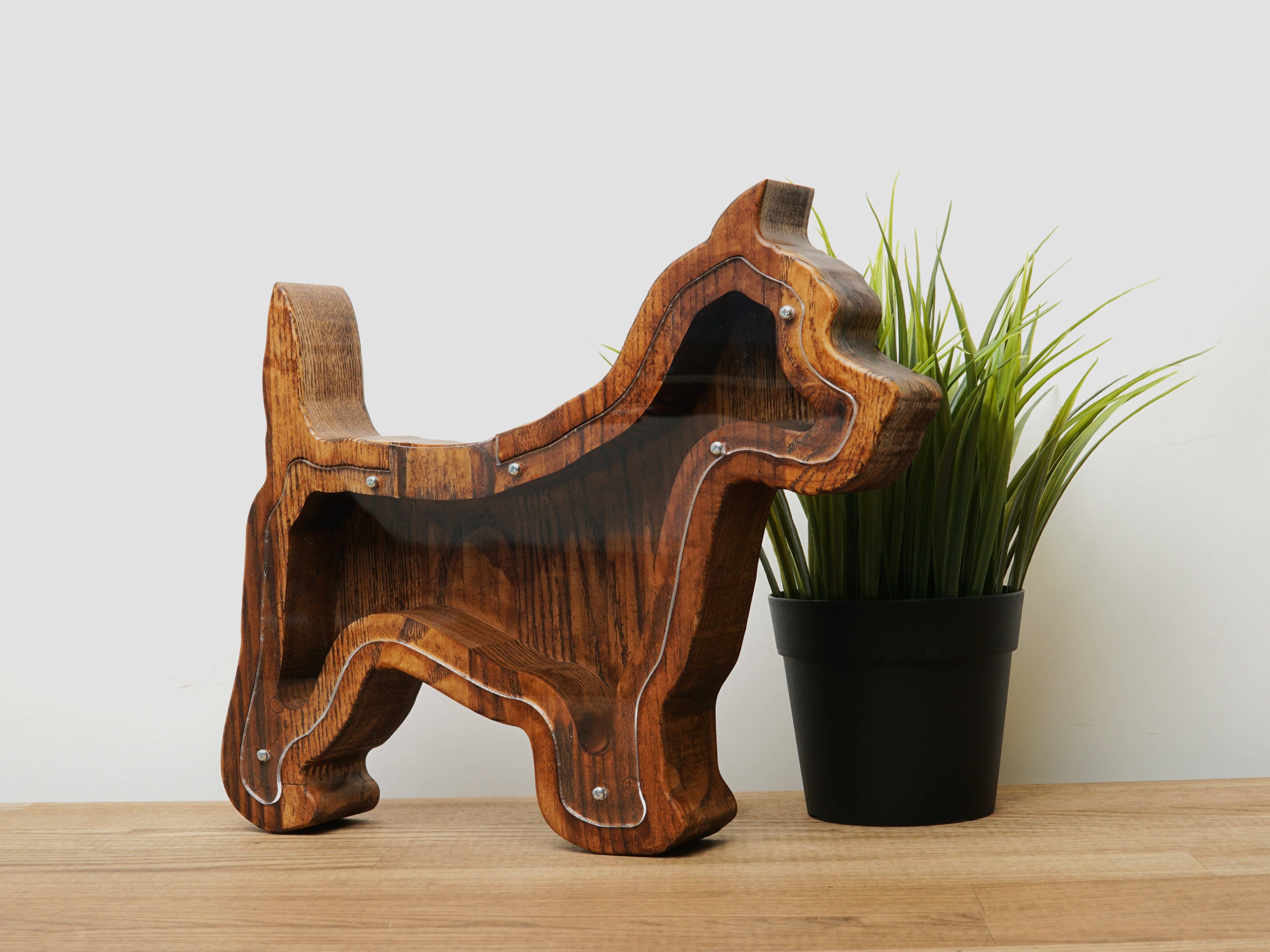 PromiDesign - Venta al por mayor Tarro de monedas/hucha de cerdito - Hucha de Madera con Forma de Perro (M, Marrón)6
