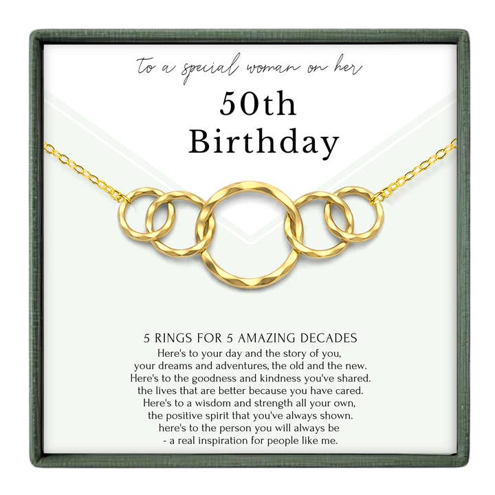 50th Birthday Jewelry Gift for Her - Gold or Silver 5 Rings for wholesale by hope love shine