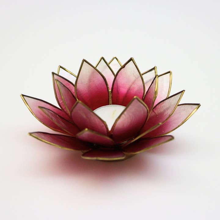 Rauha Crafts - Wholesale Candle Holder - Capiz Tealight Candle Holder | Lotus - Red/Natural0