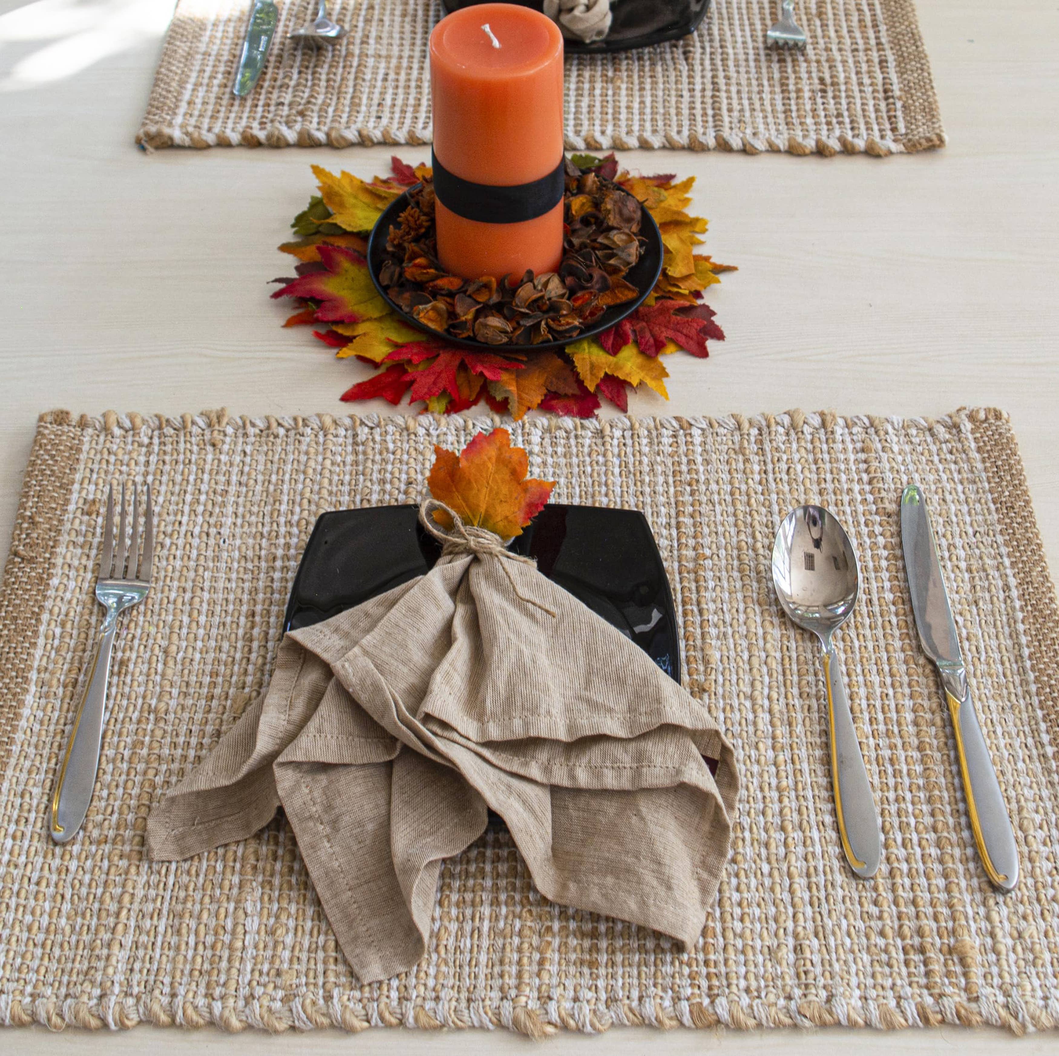 NATURAL IVORY Set of 4 Ombre Placemats, Jute & Ivory, 13x19 Inch for wholesale on Faire7