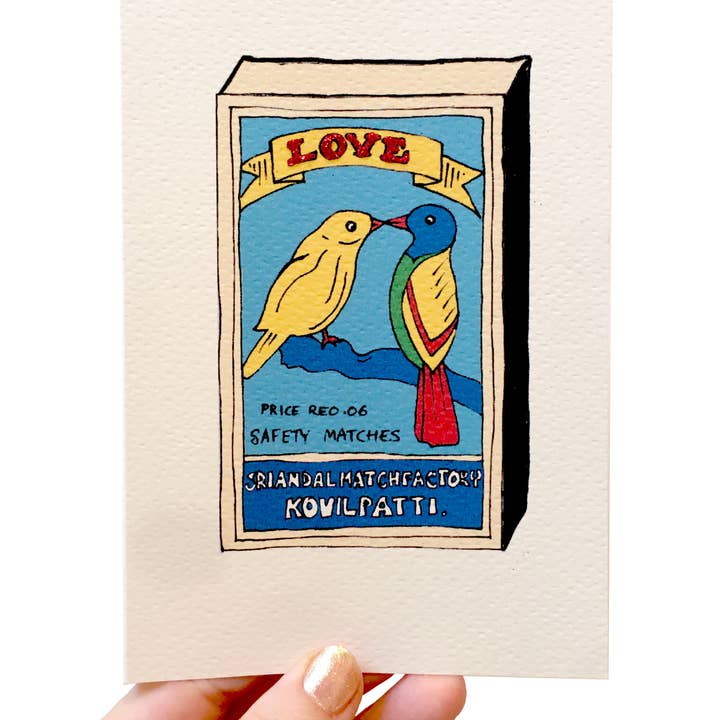 Matchbox card - Lovebirds for wholesale by Rosie Wonders
