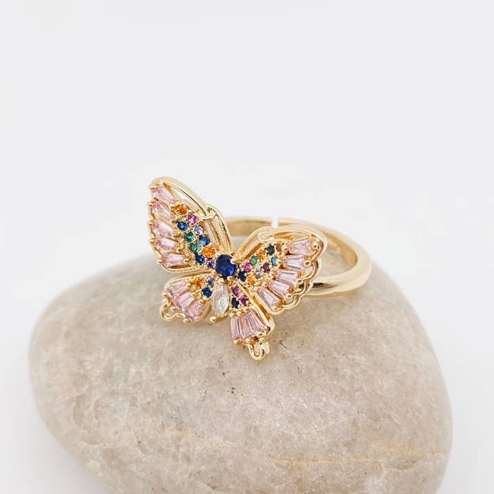 Mio Queena – wholesale Multi-stone ring – Multicolor Cubic Zirconia Butterfly Adjustable Ring5