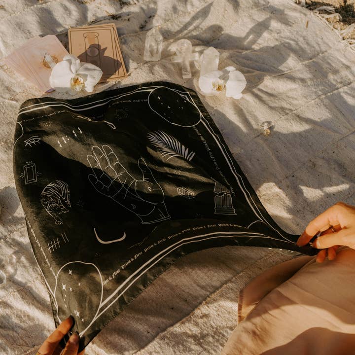 Prism + Fleur - Wholesale Scarf – Women's - Sacred Symbols Sateen Altar Tarot Cloth - Midnight Black3