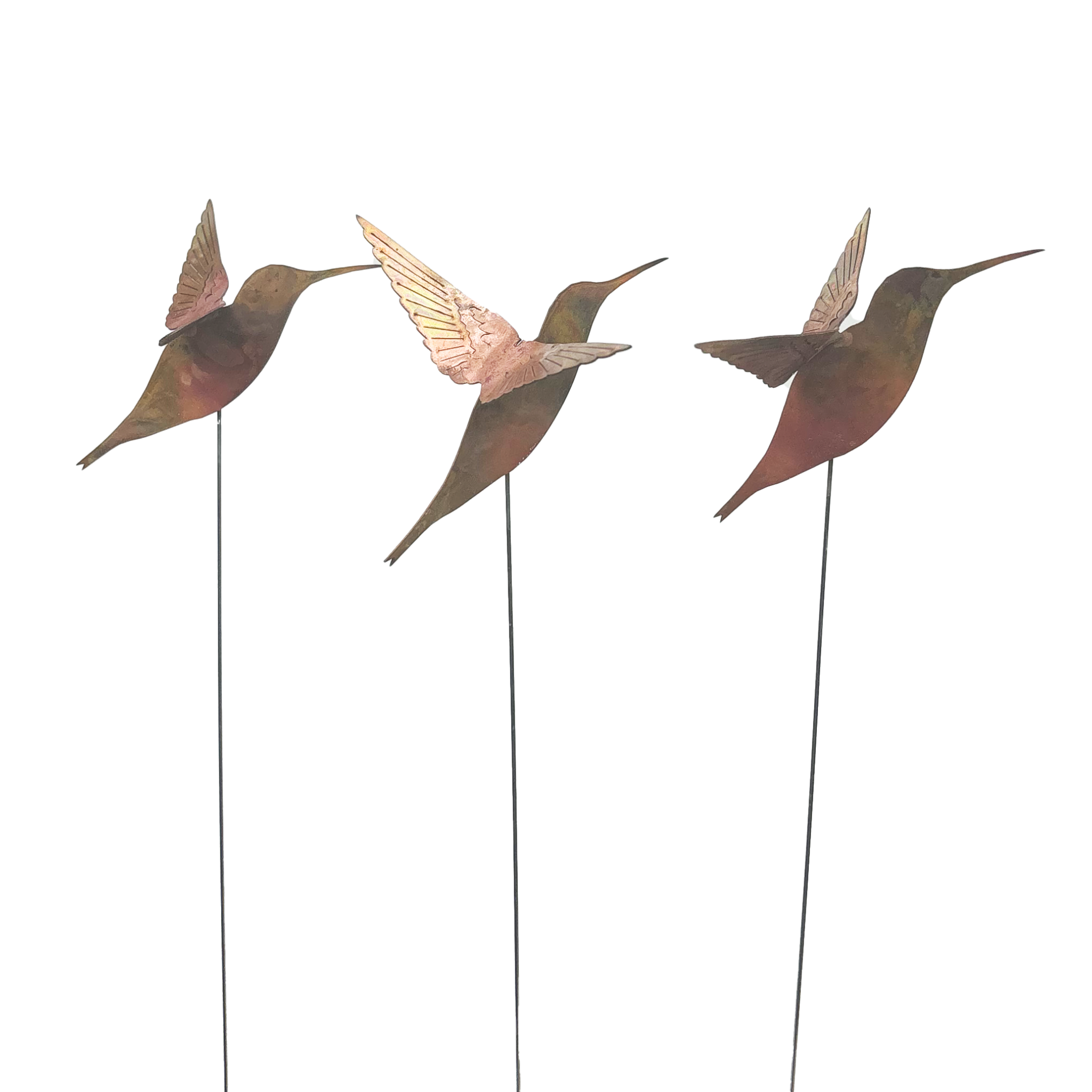 Clever Goods by Annabelle Noel Designs – wholesale Garden/lawn stake – Medium Natural Copper Hummingbirds2