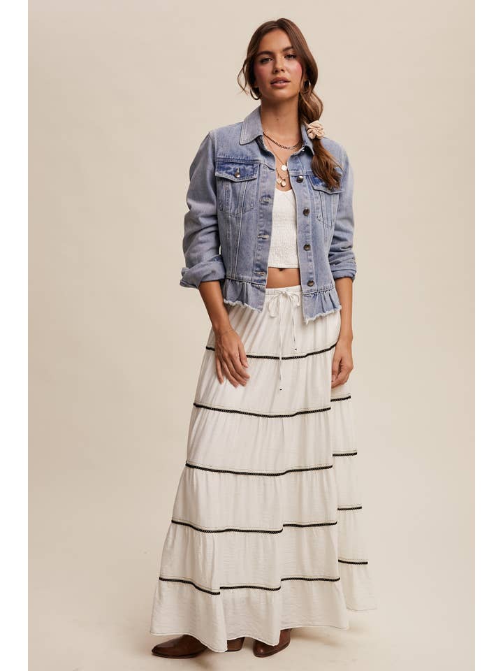 Listicle - Wholesale Denim Jacket - Women's - Ruffled Hem Denim Jacket LJ023613