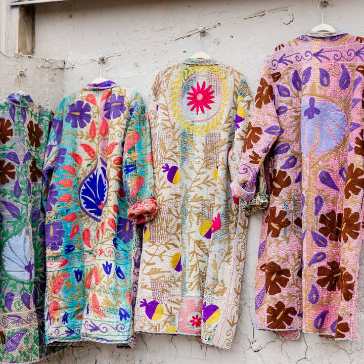Embroidered Tapestry Trail Kantha Coat for wholesale by Rahab's Rope