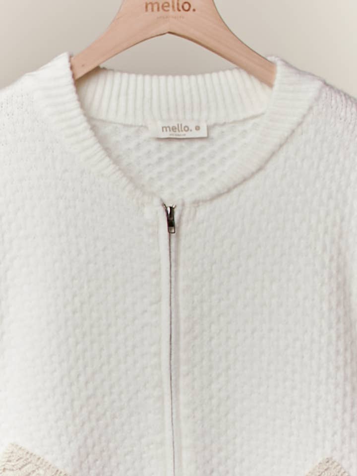 Ivory Brown Textured Zip Up Front Long Sleeves Sweater for wholesale on Faire