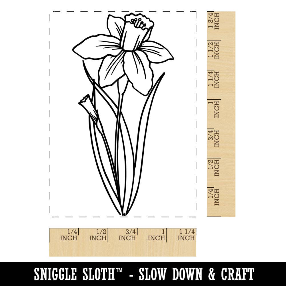 Sniggle Sloth - Vente Tampon encreur/décoratif - Tampon en caoutchouc rectangulaire en forme de fleur de jonquille dessiné à la main pour l'estampage0