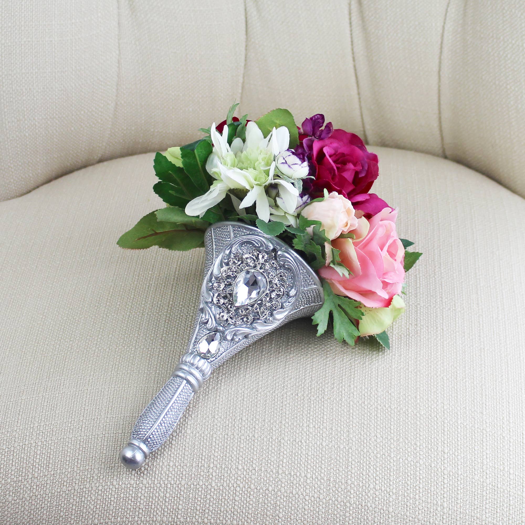 Lillian Rose - Wholesale Artificial Flowers - Lillian Rose Jeweled Silver Wedding Bouquet Holder3