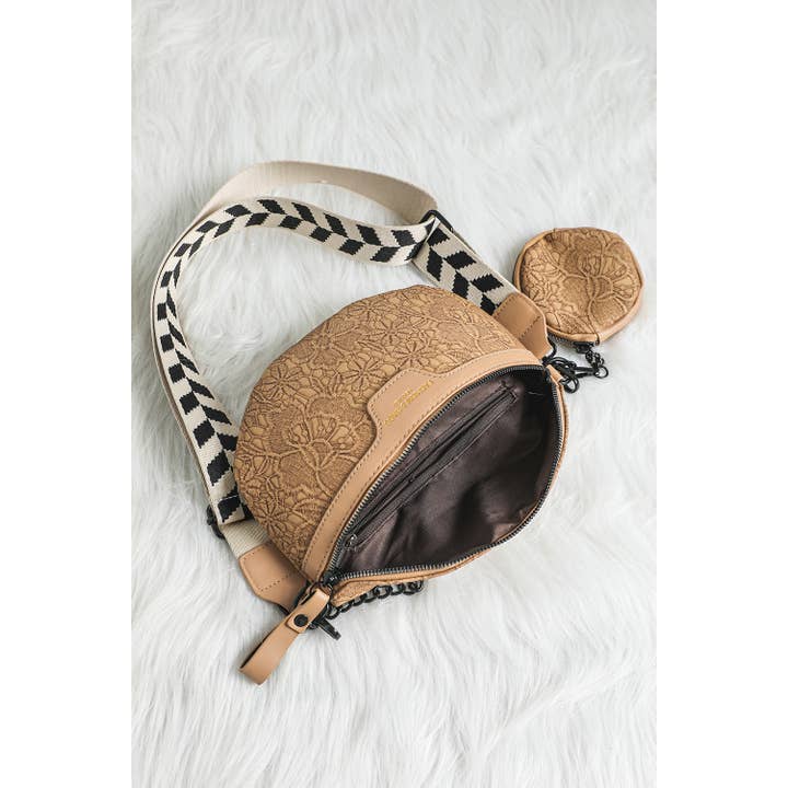 Camel Colorblock Strap Chain Shoulder Bag With Coin Purse for wholesale on Faire