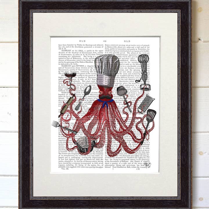 FabFunky Ltd - Venta al por mayor Ilustración - Pulpo, Fabuloso Chef Francés Náutico Libro de Impresión /Arte de Impresión