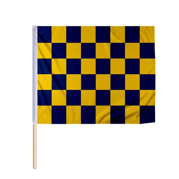AGAS Yellow Blue Checkered Nylon Racing Flag 30x30 inch for wholesale by AGAS MFG INC