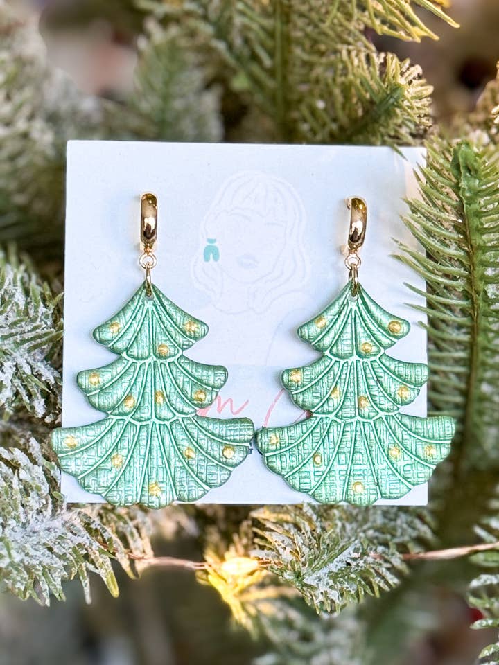 Polka Dot Tree Huggie Drops-Polymer Clay Earrings for wholesale by Anam Cara Clay Goods