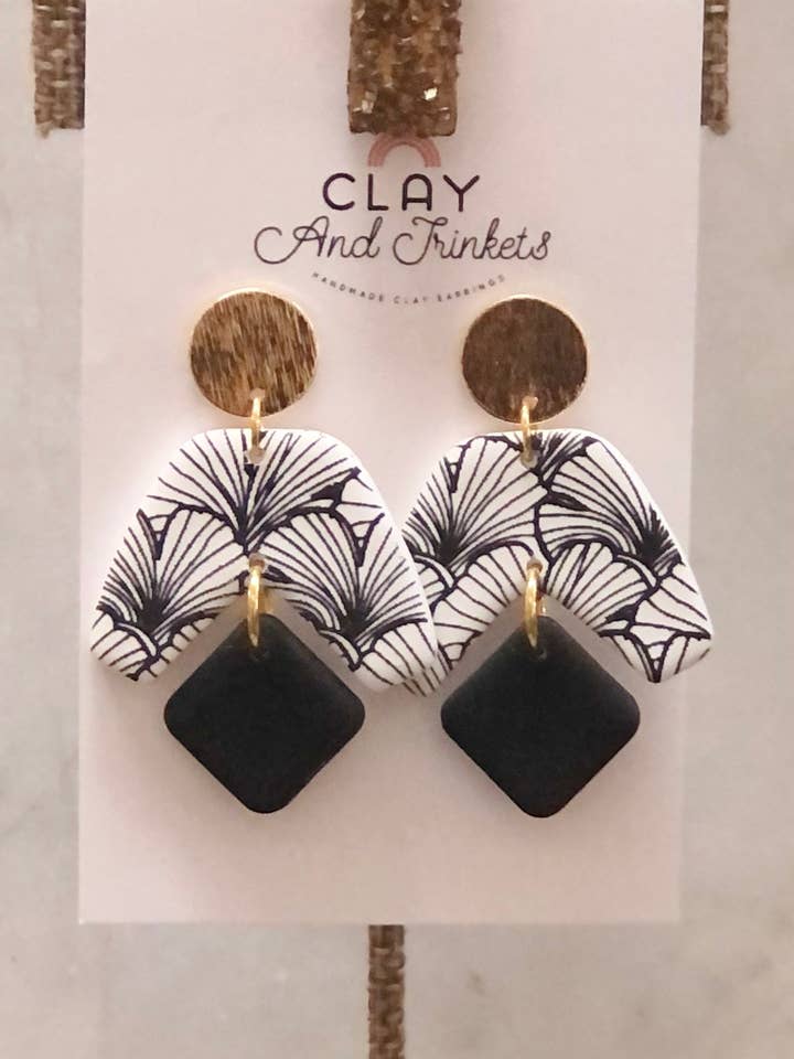 Riley Dangle Earrings Black/White for wholesale by Clay and Trinkets